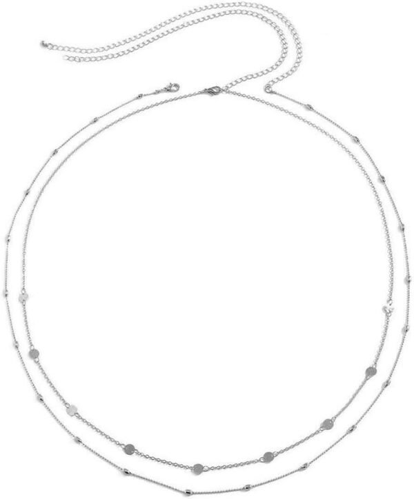 HANNEA® Waist Chain for Women Sexy, Set of 2pcs Sequin Silver Plated Belly 2-Layered Waist Beads Coin Chain Dainty Body Chains Jewelry, Bikini Beach Wear Gifts for Women 26.5-33Inch - Image 16