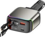 XXZU 137W Fast Charging Car Charger，4-in-1 Adapter with 2 Retractable Cable | Cigarette Lighter with 65W Retractable Cable, USB C and USB A Charging Ports, Voltage Display, for iPhone/Android/iPad/Laptop - Image 8