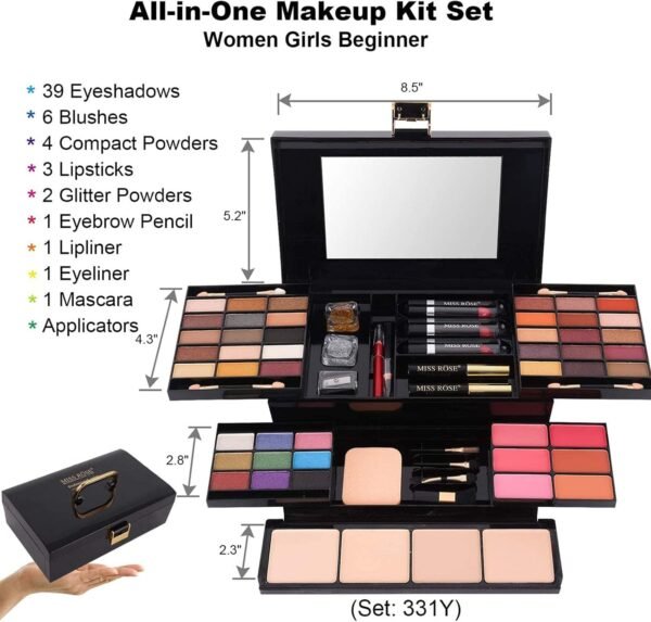 Miss Rose (331Y) - M 54 Colour All In One Gift Makeup Kit Set, Include Eyeshadow Facial Blusher Eyebrow Powder Face Concealer Eyeliner Pencil And A Mirror,Makeup For Women Full Kit(331Y)  Amazon.ae: Beauty - Image 9