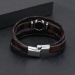 Multilayer Brown PU Leather Bracelet, Braided Magnetic-Clasp Wrap Bangle for Men - Image 4