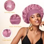 Satin Silk Bonnet compatible with Curly Hair, Hair Bonnet Silk Wrap for Sleeping, Night Sleep Cap for Women (Bean Paste) - Image 3