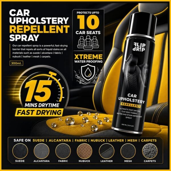 FLIPURDRIP Car Seat Protector Spray, Waterproofing Fast Drying formula, protects car seats from all liquid stains and spills, best for suede,fabric,leather,mesh&alcantara - Image 8