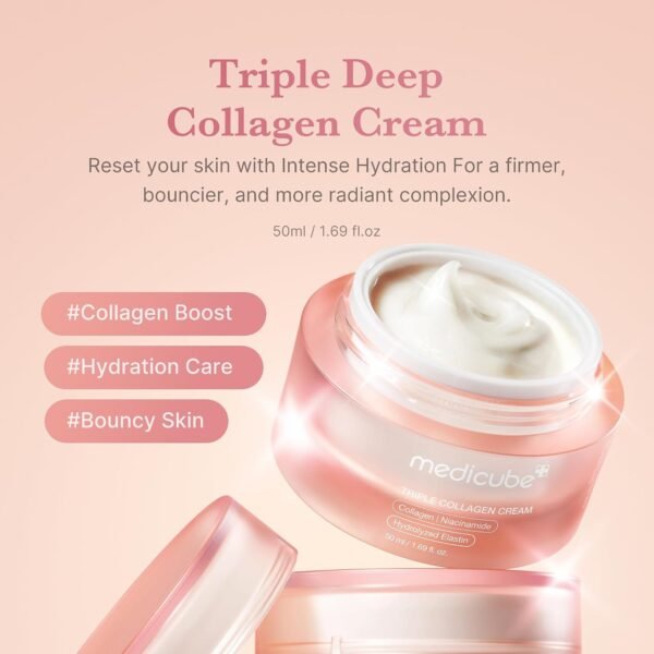 medicube Triple Collagen Cream - Hydrating & Firming Moisturizer with Hyaluronic Acid, Premium Elastin, Shea Butter - Wrinkle Care & Boosts Elasticity - Korean Skincare, 1.69 oz - Image 10