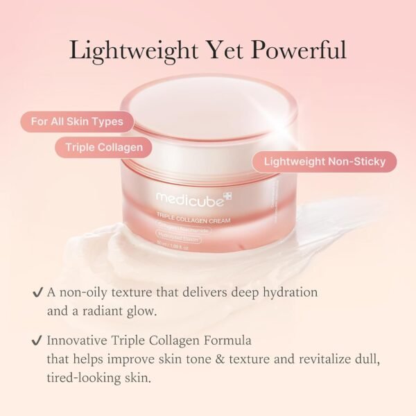 medicube Triple Collagen Cream - Hydrating & Firming Moisturizer with Hyaluronic Acid, Premium Elastin, Shea Butter - Wrinkle Care & Boosts Elasticity - Korean Skincare, 1.69 oz - Image 3