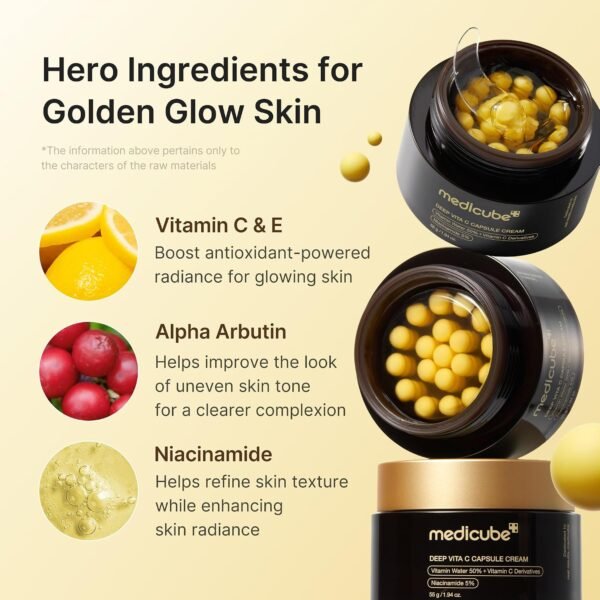 medicube Capsule Cream with Deep Vitamin C | Liposome Vitamin C Golden Capsule for Uneven & Dull Skin | Radiance & Firm-Looking Skin | Hydrating Glow Gel Texture | Korean Skincare, 1.94 oz - Image 3