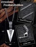 Jstyle Stainless Steel Pendant Necklace for Mens Boys Cool Spearpoint Arrowhead Pendant Chain Necklace Set - Image 2